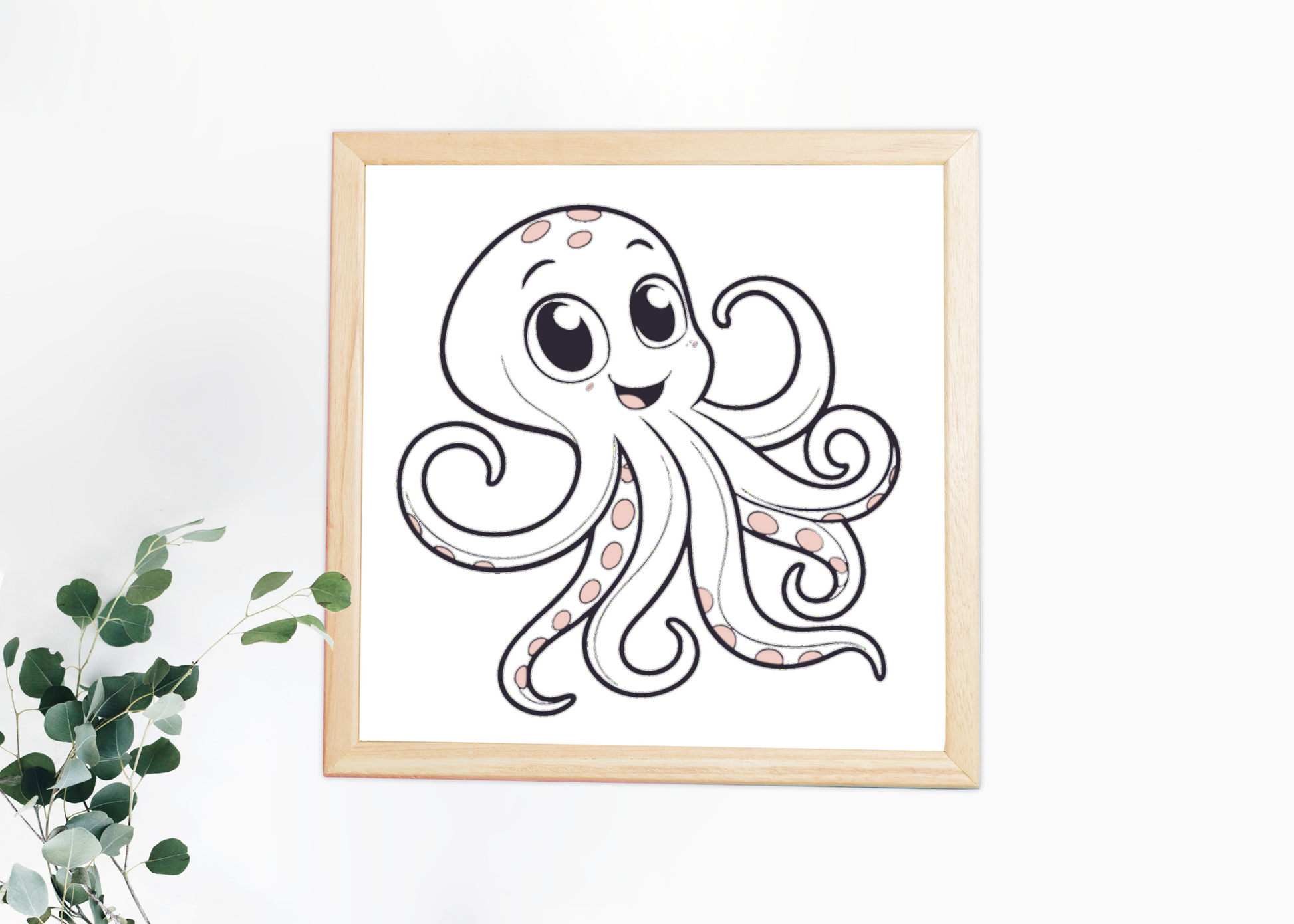Cadre décoratif avec poulpe souriant en style marin minimaliste