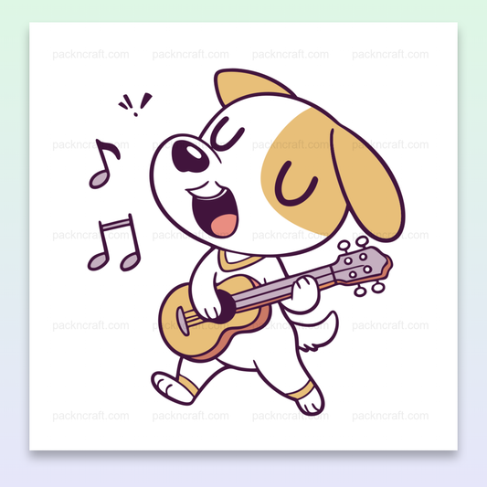 Illustration numérique d'un chien jouant de la guitare, style doodle, pour divers projets créatifs.