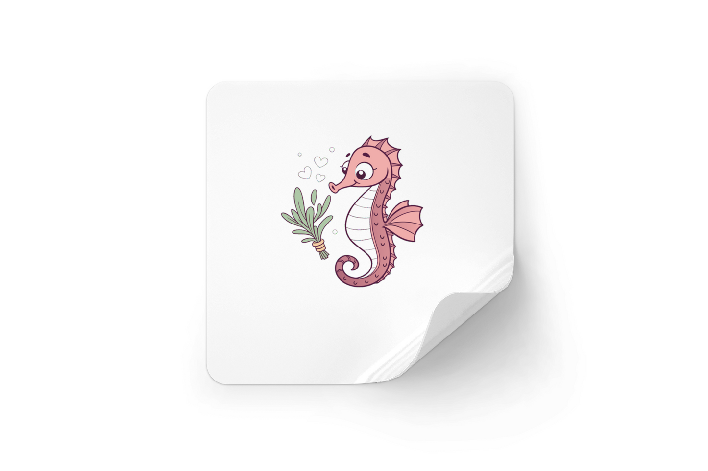 Sticker avec un hippocampe amoureux dans un style vectoriel doux et marin