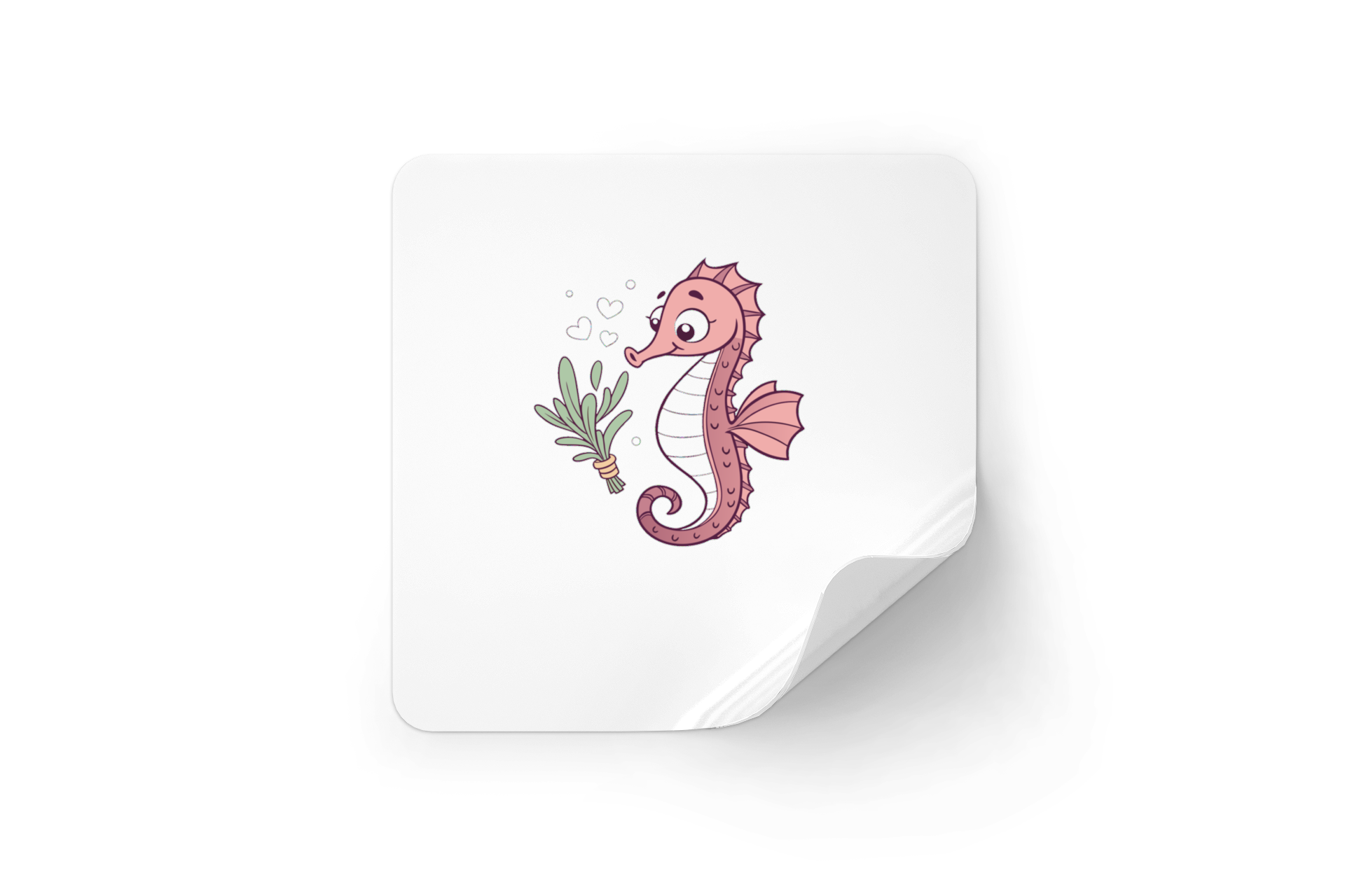 Sticker avec un hippocampe amoureux dans un style vectoriel doux et marin