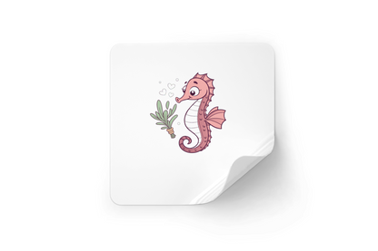 Sticker avec un hippocampe amoureux dans un style vectoriel doux et marin