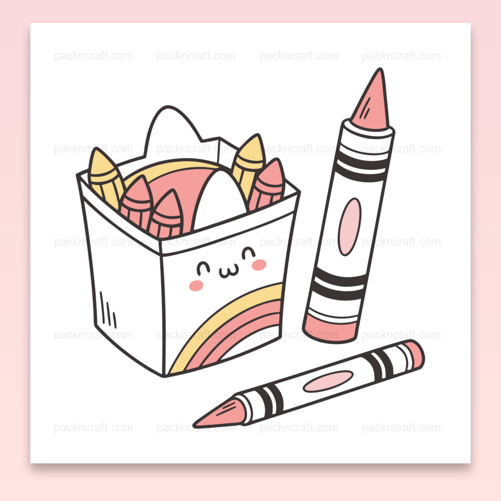 Illustration kawaii de crayons en boîte, style pastel pour papeterie