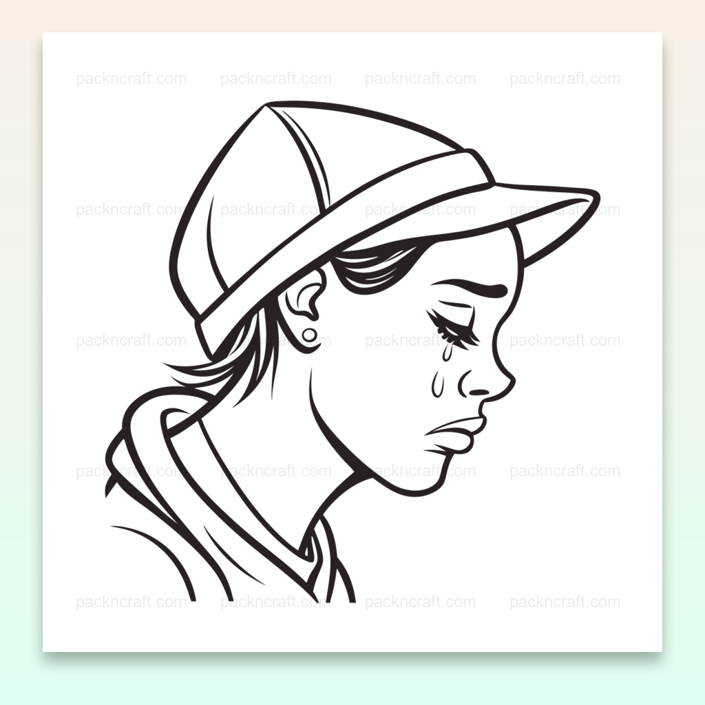 Illustration SVG de jeune fille émotive en casquette pour projets DIY.
