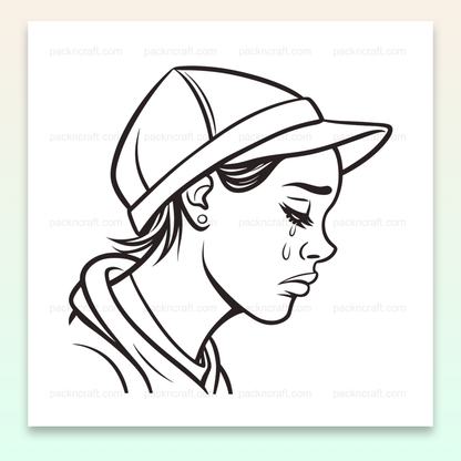 Illustration SVG de jeune fille émotive en casquette pour projets DIY.