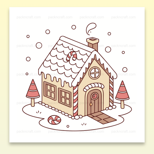 Illustration de maison de Noël enneigée en style doodle, idéale pour projets créatifs et décorations de fête