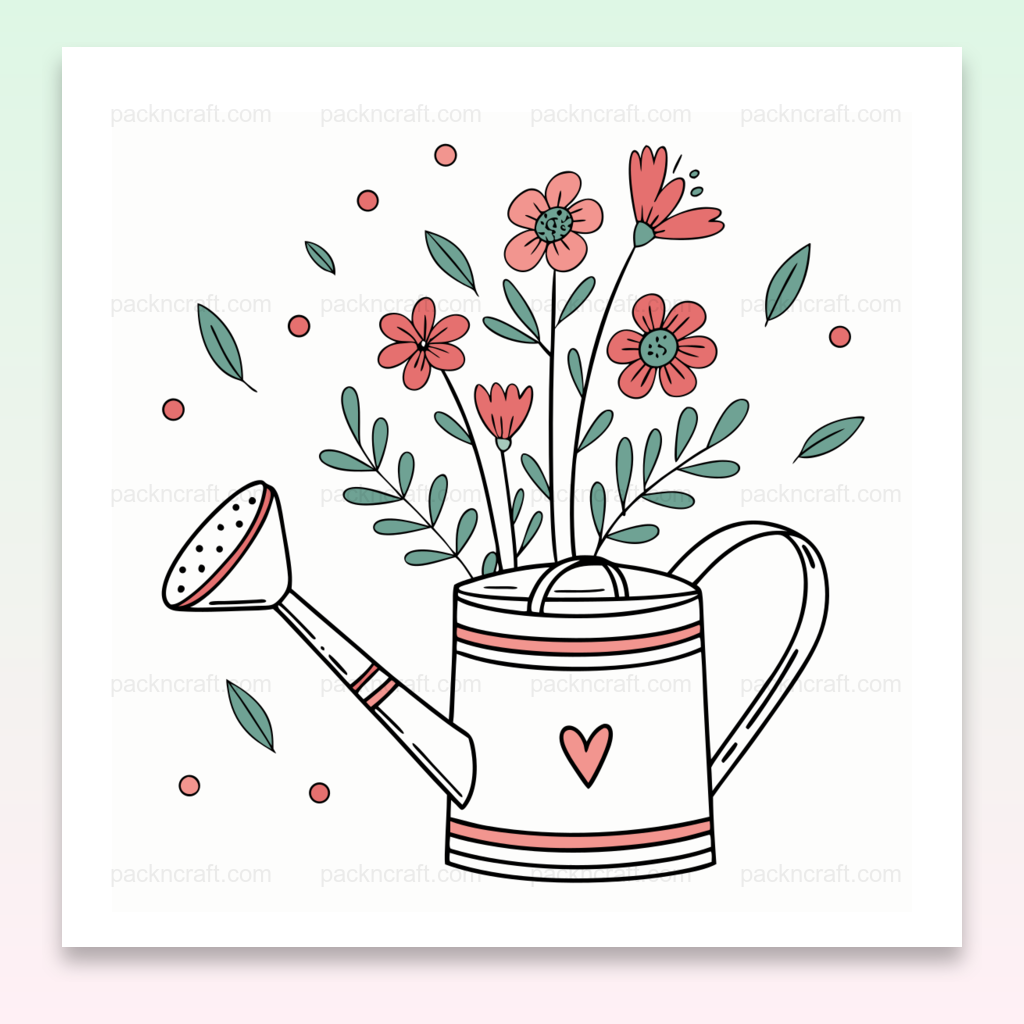 Illustration d'un arrosoir fleuri en style doux pour projets créatifs et de papeterie printaniers.