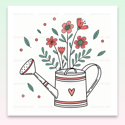 Illustration d'un arrosoir fleuri en style doux pour projets créatifs et de papeterie printaniers.