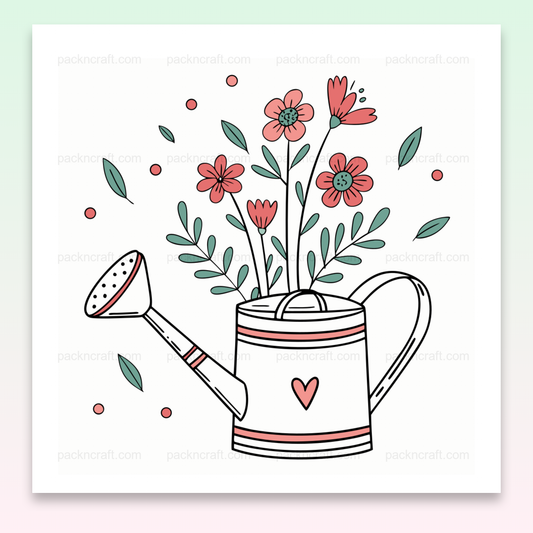 Illustration d'un arrosoir fleuri en style doux pour projets créatifs et de papeterie printaniers.