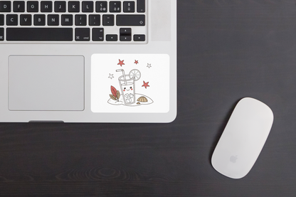 Sticker estival avec motif kawaii de verre joyeux en bord de mer