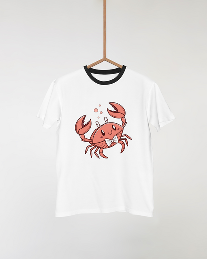 Un t-shirt orné d'un crabe kawaii assorti d'un nœud papillon dans un style marin