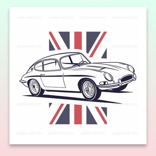 Illustration Jaguar E-Type vintage pour décoration et projets créatifs., Mug décoré avec graphisme vintage Jaguar E-Type., Design rétro Jaguar E-Type pour impression sur t-shirt., Cadre mural avec illustration Jaguar E-Type vintage., Sticker Jaguar E-Type vintage pour customisation.