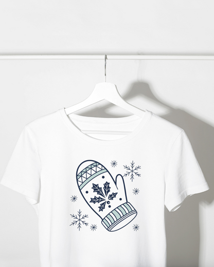 T-shirt avec motif moufle enneigée style nordique pour un hiver festif enchanteur