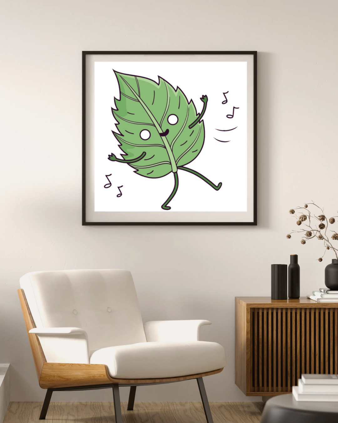 Cadre avec motif de feuille dynamique capturant l'énergie estivale sur fond lumineux