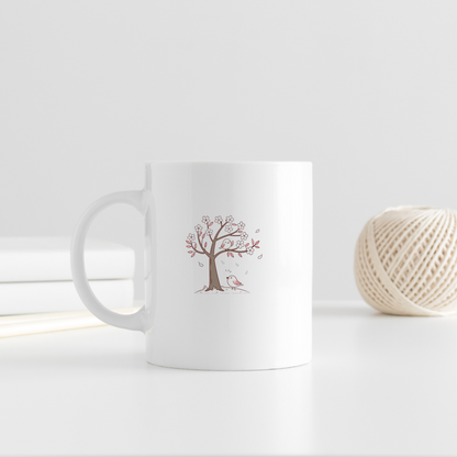 Mug décoré d'oiseaux joyeux et cerisier en fleurs style pastel estival