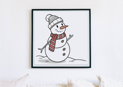 Cadre festif avec bonhomme de neige kawaii, ambiance hivernale joyeuse