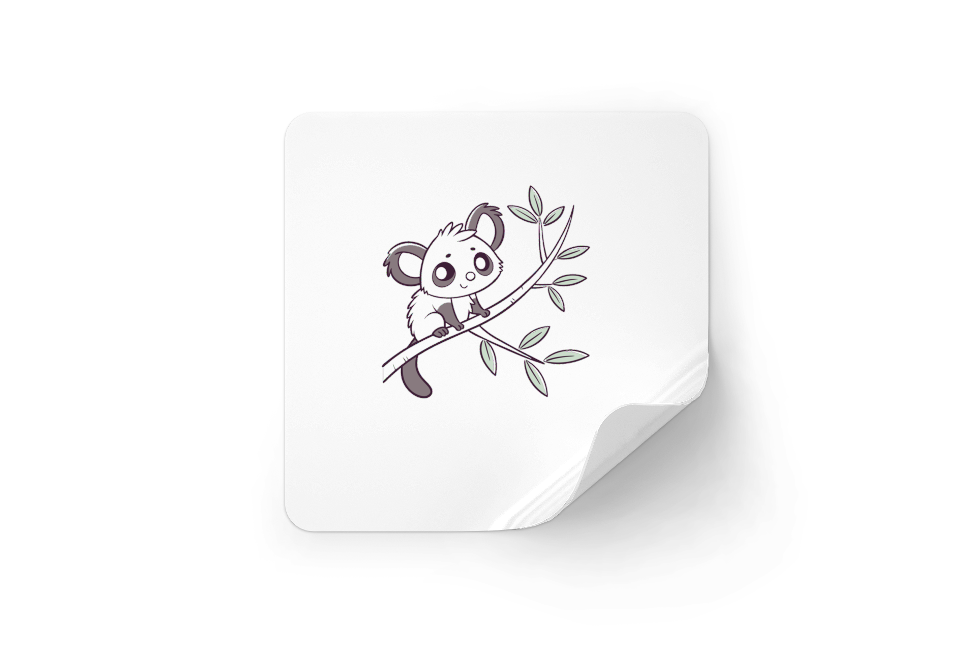 Sticker décoratif avec panda espiègle doodle assis sur une branche