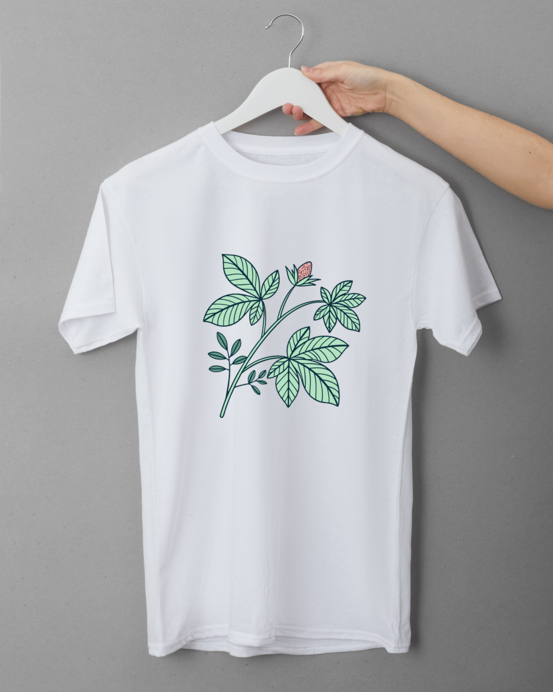 T-shirt botanique avec motif de feuille en floraison style doodle, design élégant