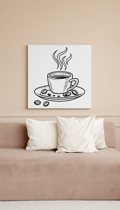 Cadre affichant une tasse à café fumante dans un style élégant pour détente quotidienne