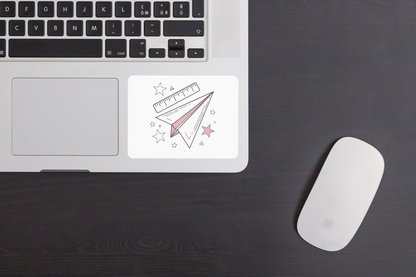 Sticker minimaliste avec un avion en papier rêveur en style épuré et éducatif