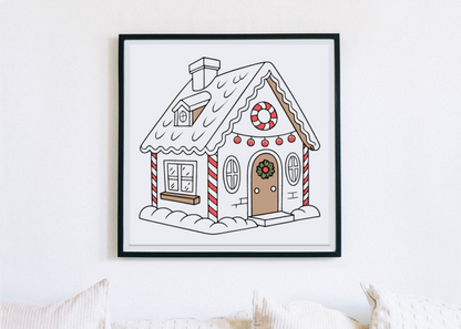 Cadre avec icône maison pain d'épices festive pour Noël ambiance douce et magique