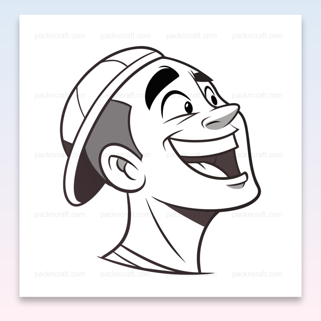 Illustration vectorielle d'un homme riant en niveaux de gris, utilisable pour des projets créatifs et DIY.