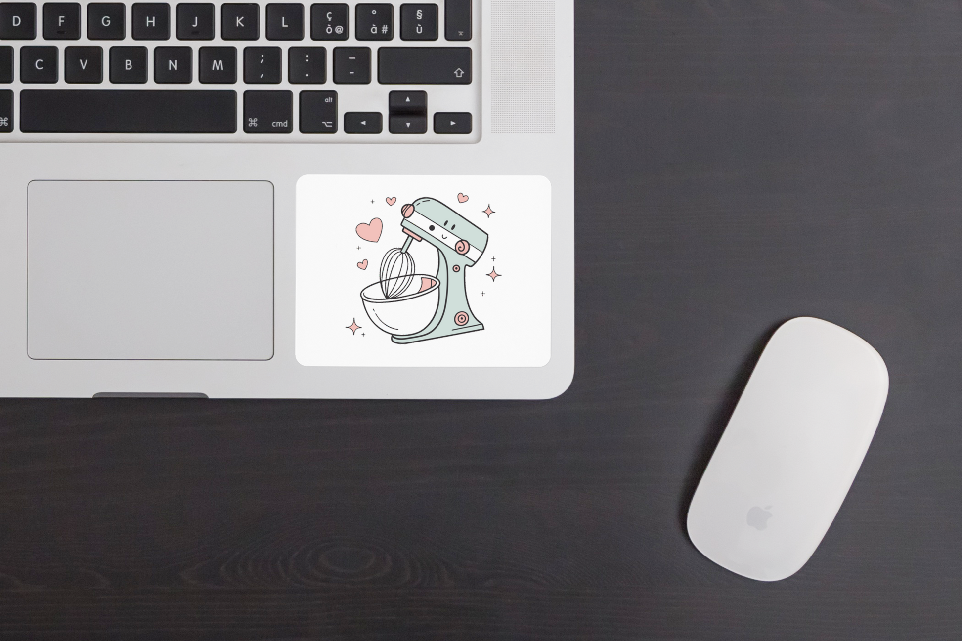 Sticker avec robot pâtissier kawaii, ambiance douce et joyeuse pour cuisine stylée