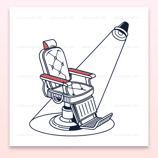 Chaise de barbier rétro sous projecteur pour déco vintage, Illustration pour mug de chaise de barbier rétro élégante, Cadre rétro avec illustration de chaise de barbier sous lumière, T-shirt vintage avec motif de chaise de barbier design, Sticker décoratif rétro de chaise de barbier sous spot