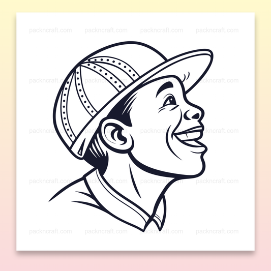 Illustration d'un enfant souriant avec une casquette en style SVG monochrome pour usage éducatif.