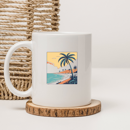 Design de mug plage rétro, idéal pour une touche nostalgique et stylée.