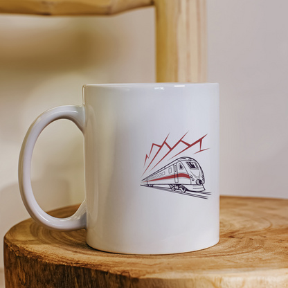 Mug moderne avec art vectoriel du Train Express Dynamique stylisé en voyage urbain