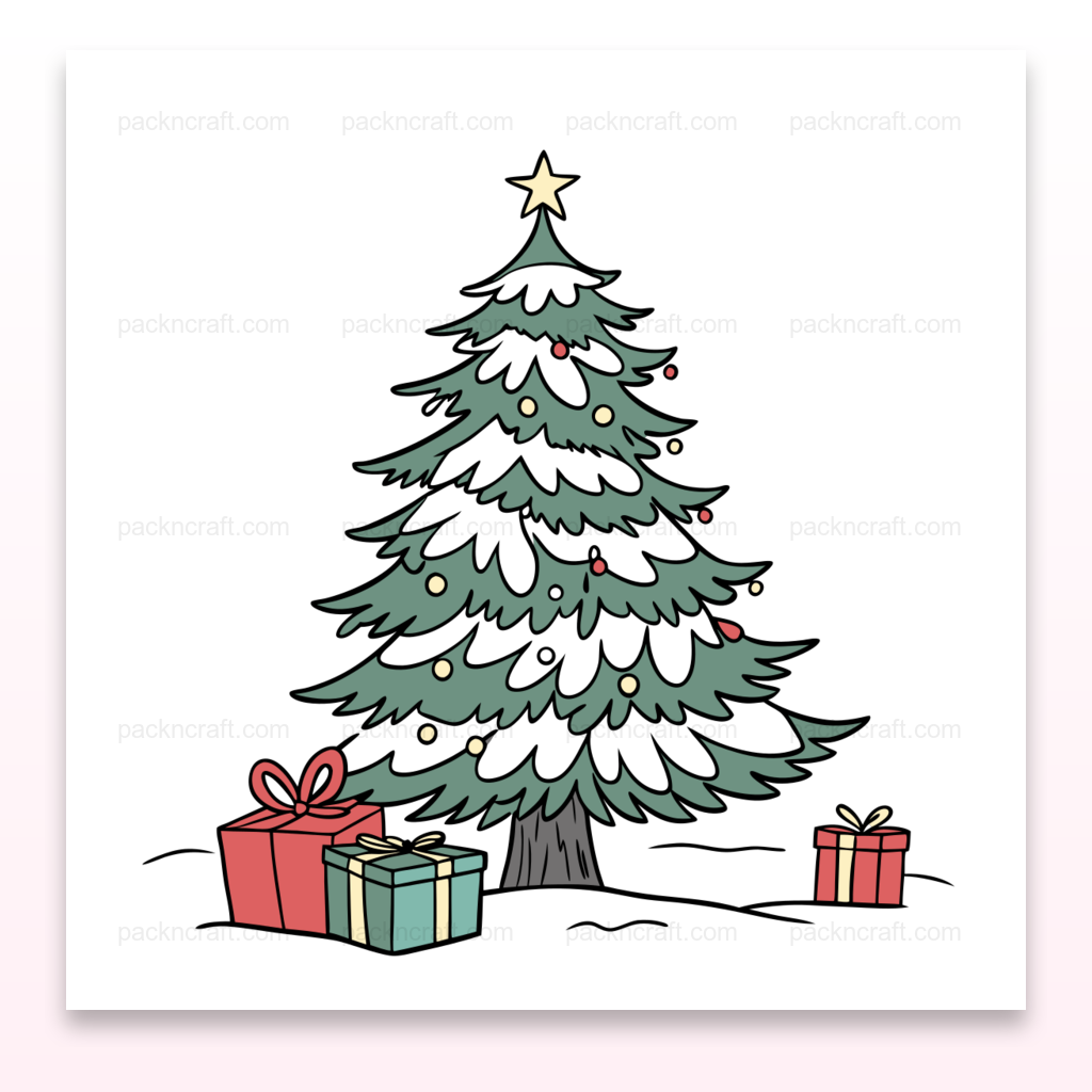 Illustration de sapin de Noël avec cadeaux en SVG, pour décors festifs et créations DIY.