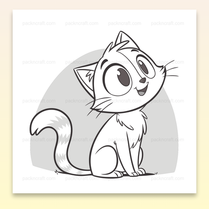 Illustration d'un chat joyeux assis en style minimaliste, fichier SVG pour DIY.
