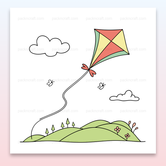 Illustration vectorielle de cerf-volant coloré dans un ciel naturel, idéale pour DIY, papeterie et déco.