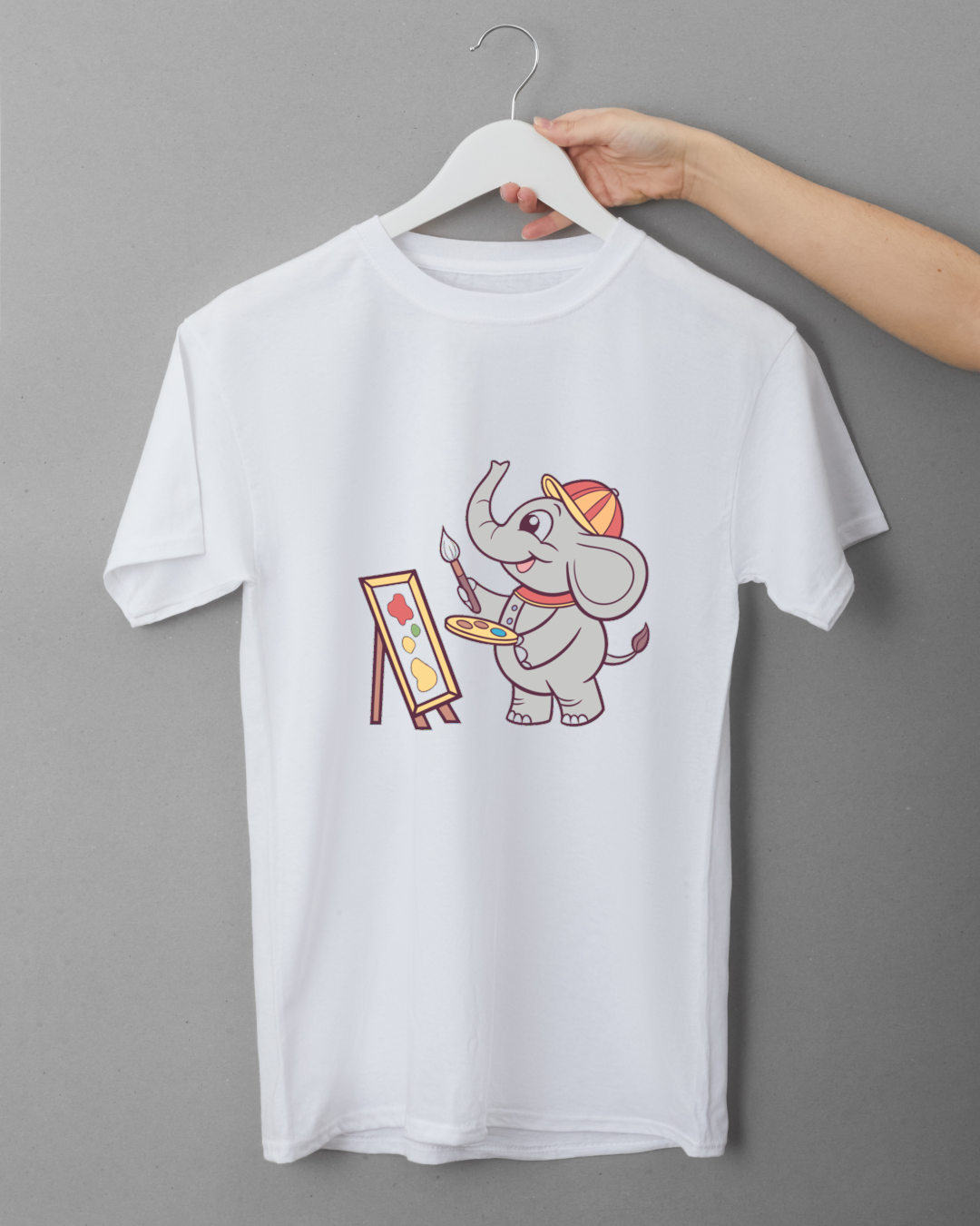 t-shirt créatif avec éléphant pastel en train de peindre inspirant créativité enfantine