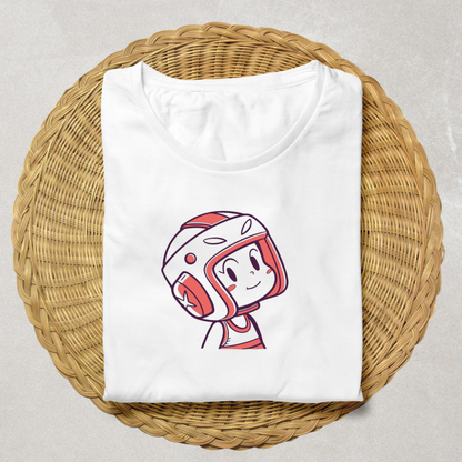 T-shirt enfant avec casque souriant coloré style ludique pour aventure quotidienne