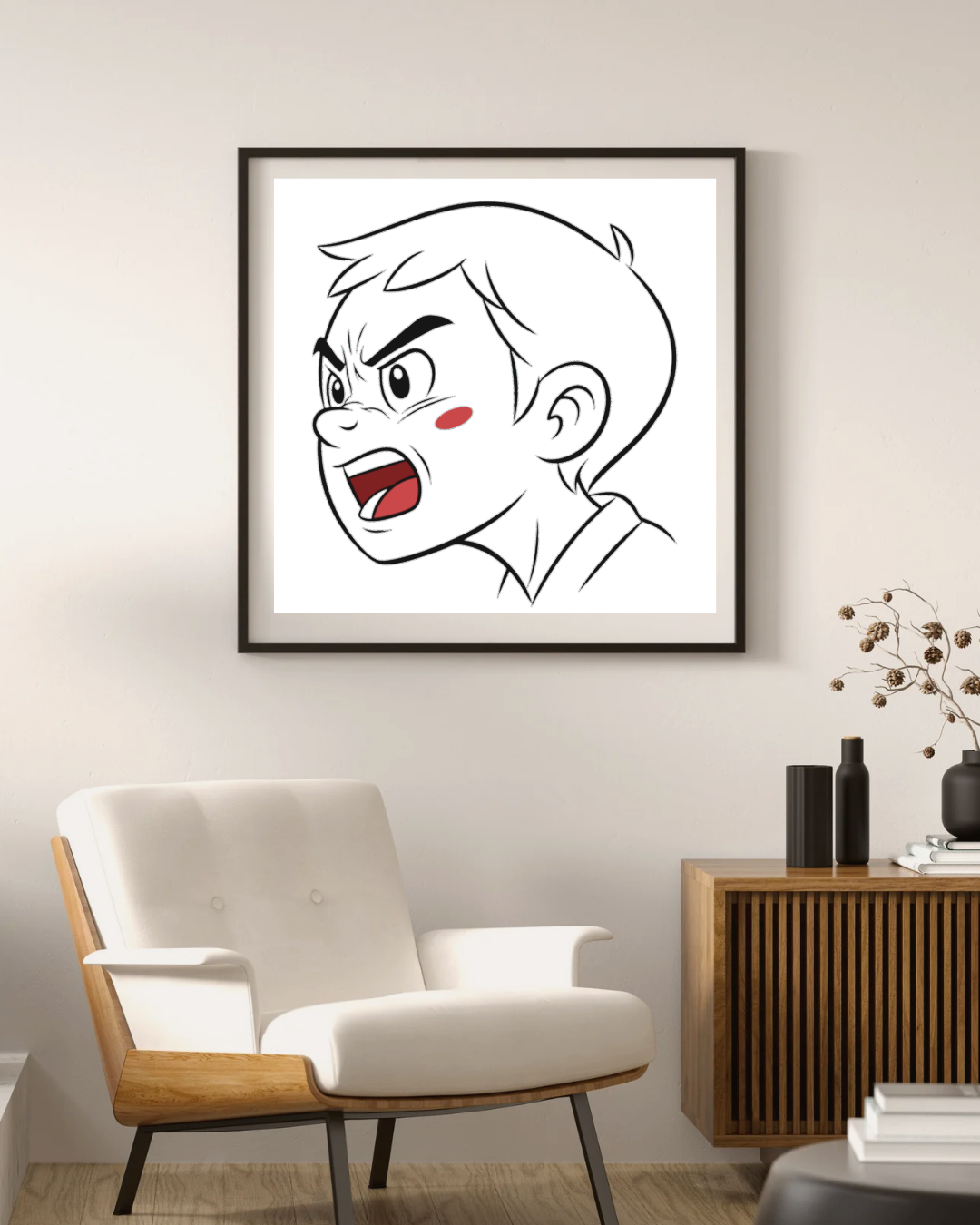 Cadre avec icône de visage cartoon en colère captivant