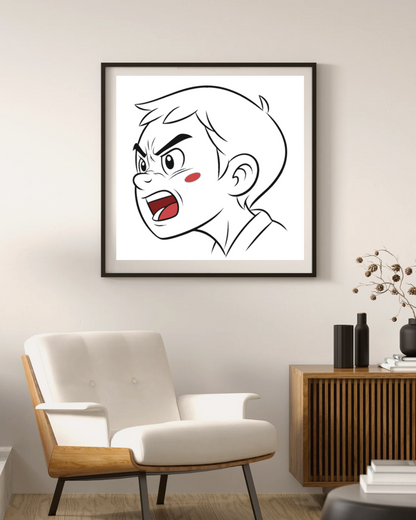 Cadre avec icône de visage cartoon en colère captivant