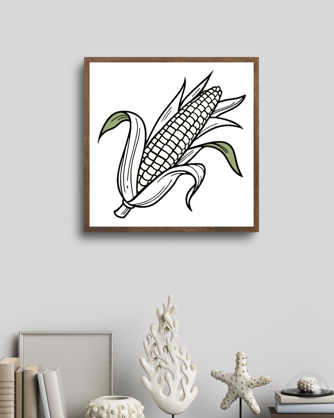 Cadre moderne avec épi de maïs éclatant en style vectoriel minimaliste