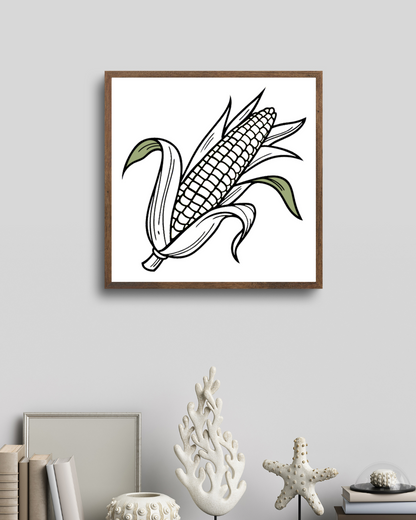 Cadre moderne avec épi de maïs éclatant en style vectoriel minimaliste