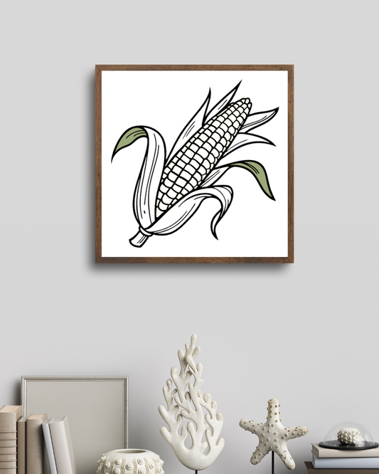 Cadre moderne avec épi de maïs éclatant en style vectoriel minimaliste