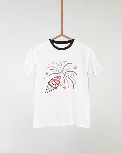 T-shirt avec glace et feux d'artifice pour une ambiance festive et joyeuse
