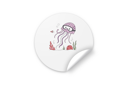 Sticker avec méduses colorées dans un style cartoon pour un thème marin amusant
