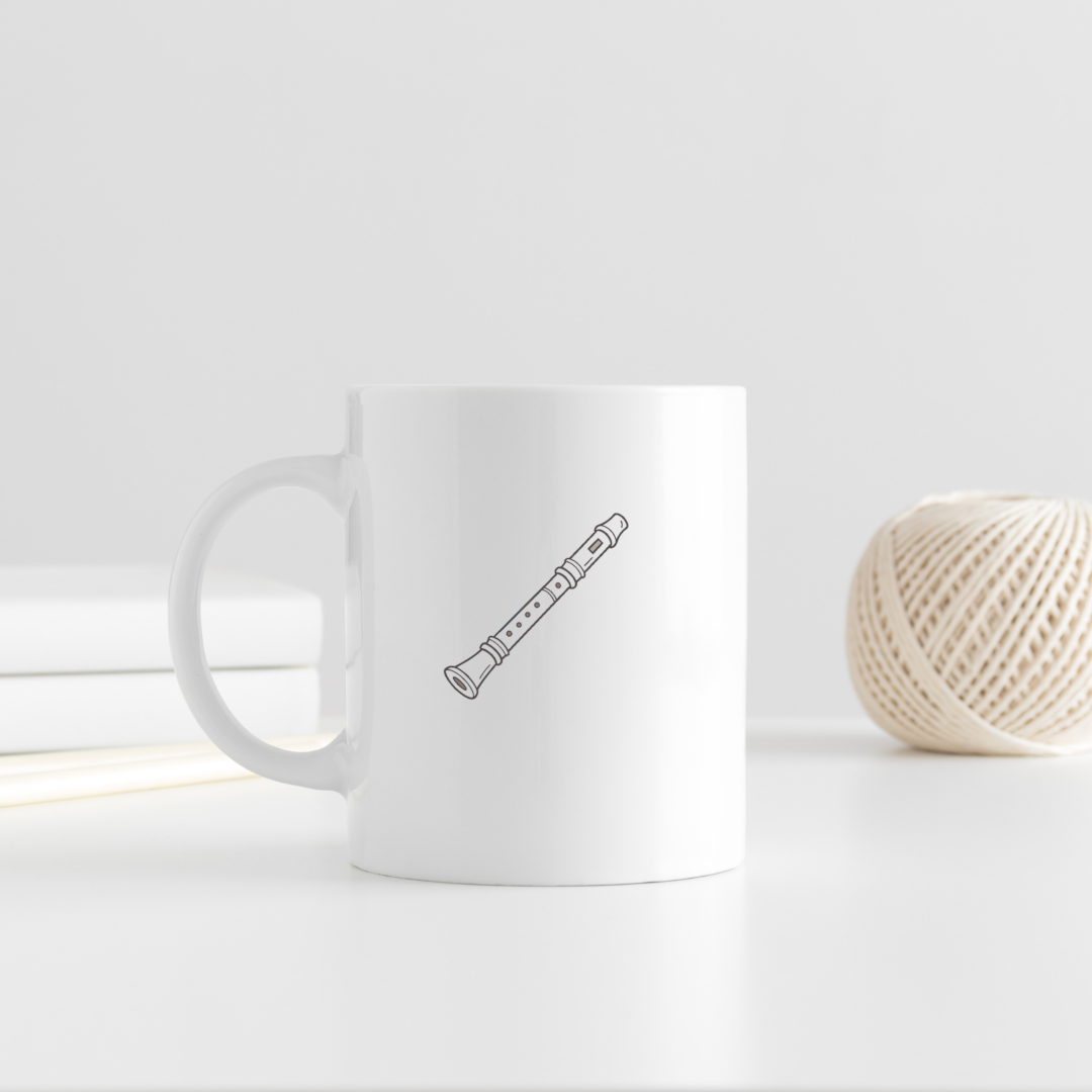 Mug minimaliste orné d'une flûte stylisée évoquant une ambiance musicale