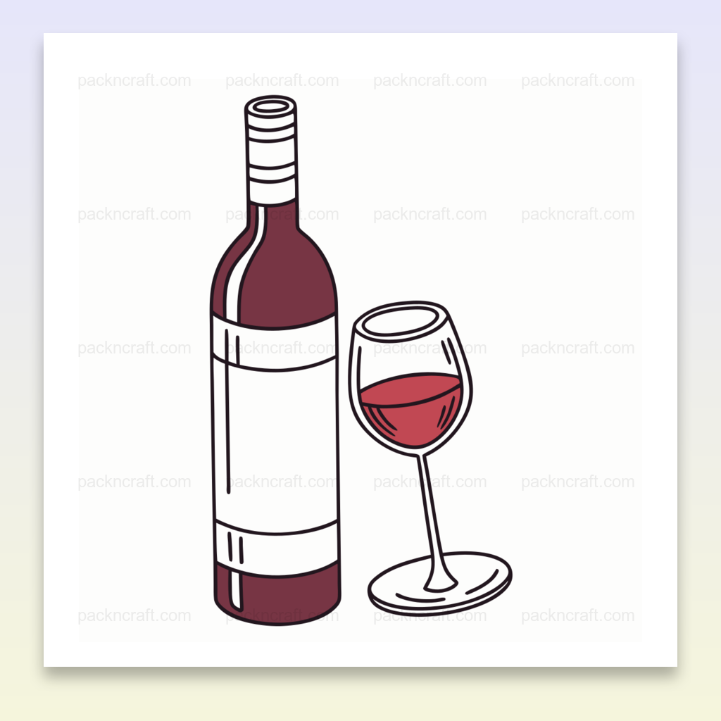 Illustration vectorielle d'une bouteille de vin et d'un verre en style doodle, idéale pour déco et projets DIY.