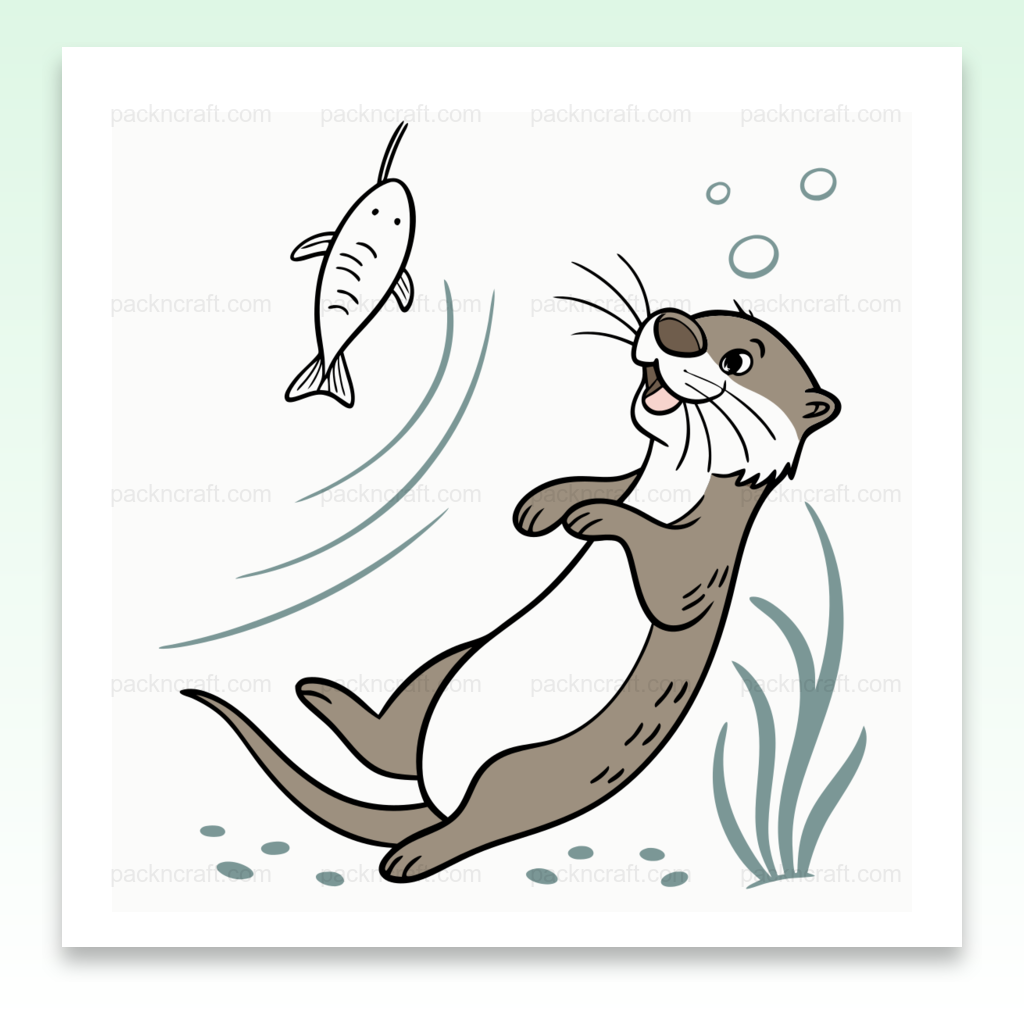 Illustration d'une loutre joyeuse jouant avec un poisson, idéale pour stickers et papeterie.
