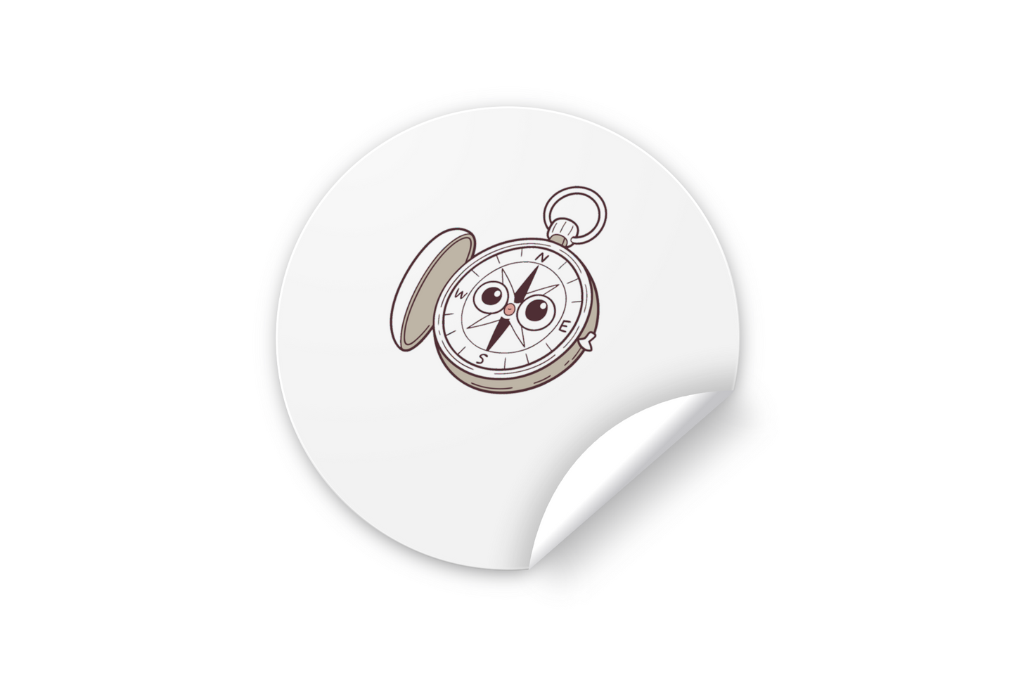 Sticker au design kawaii avec une boussole souriante pour l'exploration et l'aventure