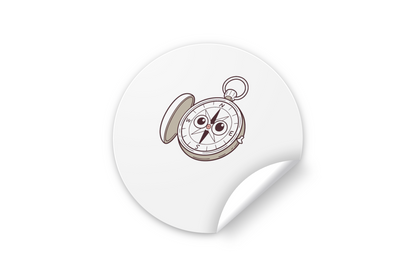 Sticker au design kawaii avec une boussole souriante pour l'exploration et l'aventure