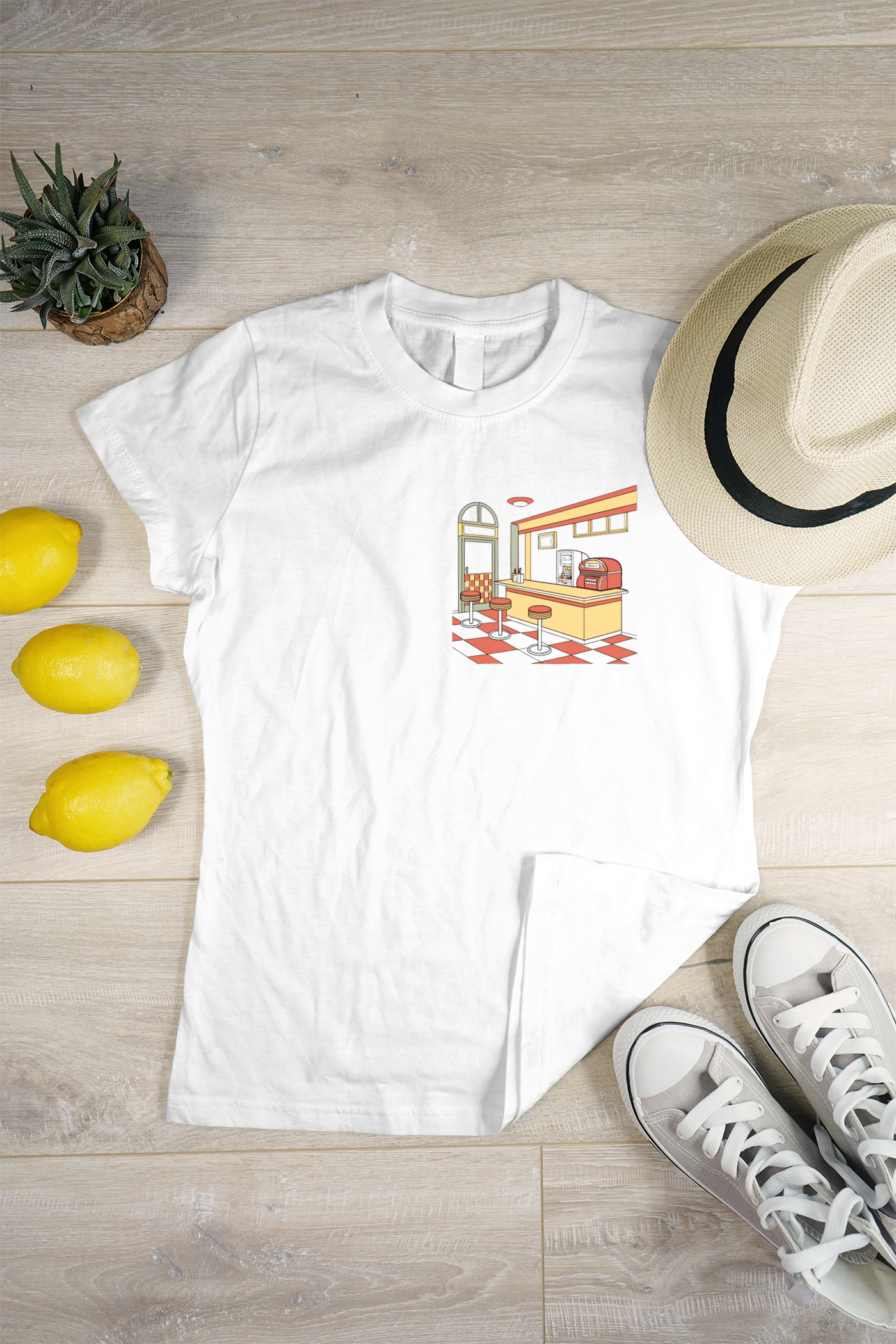 T-shirt avec motif diner américain, style rétro tendance et original.