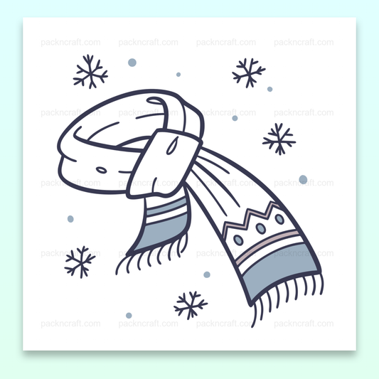 Illustration d'une écharpe en hiver avec des flocons, style minimaliste.