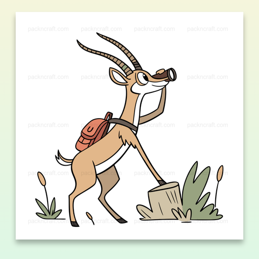 Gazelle en exploration avec sac à dos, parfaite pour décoration murale et projets éducatifs.